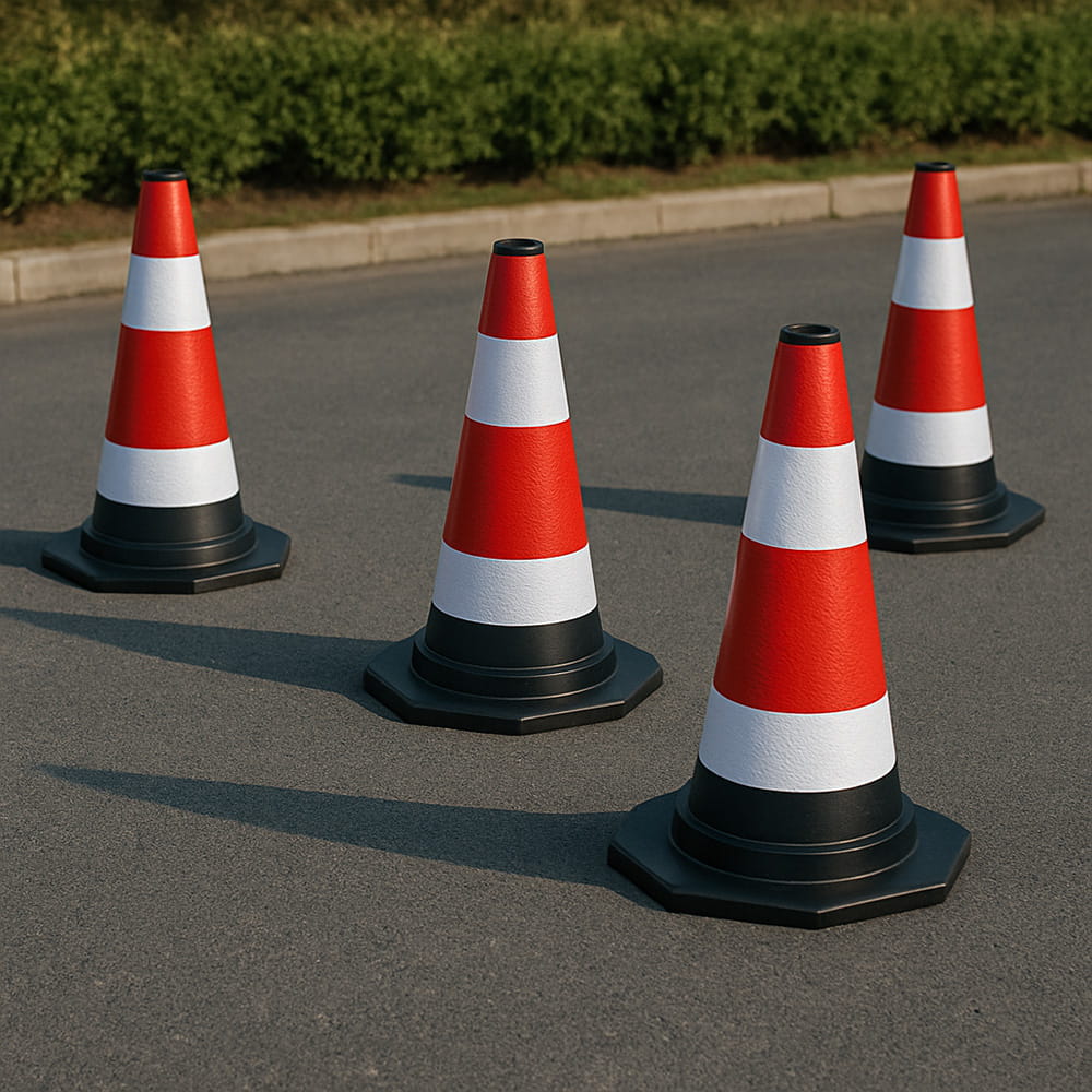 Zestaw 3 elastycznych, odblaskowych pachołków drogowych o wysokości 60 cm