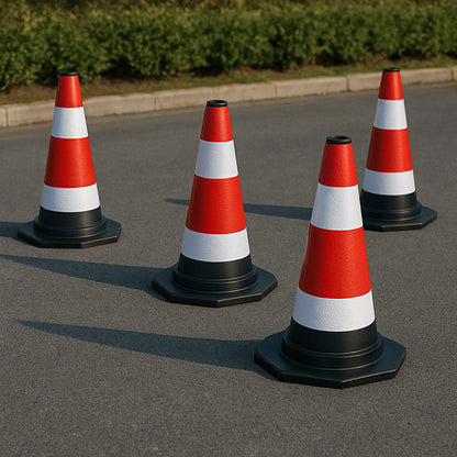 Zestaw 5 elastycznych, odblaskowych pachołków drogowych o wysokości 60 cm