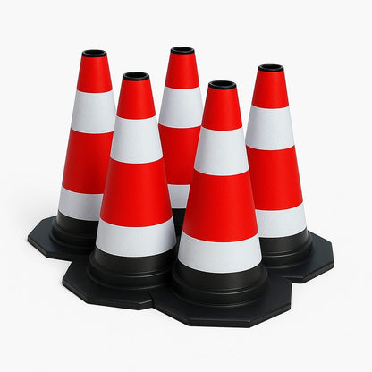 Zestaw 5 elastycznych, odblaskowych pachołków drogowych o wysokości 60 cm