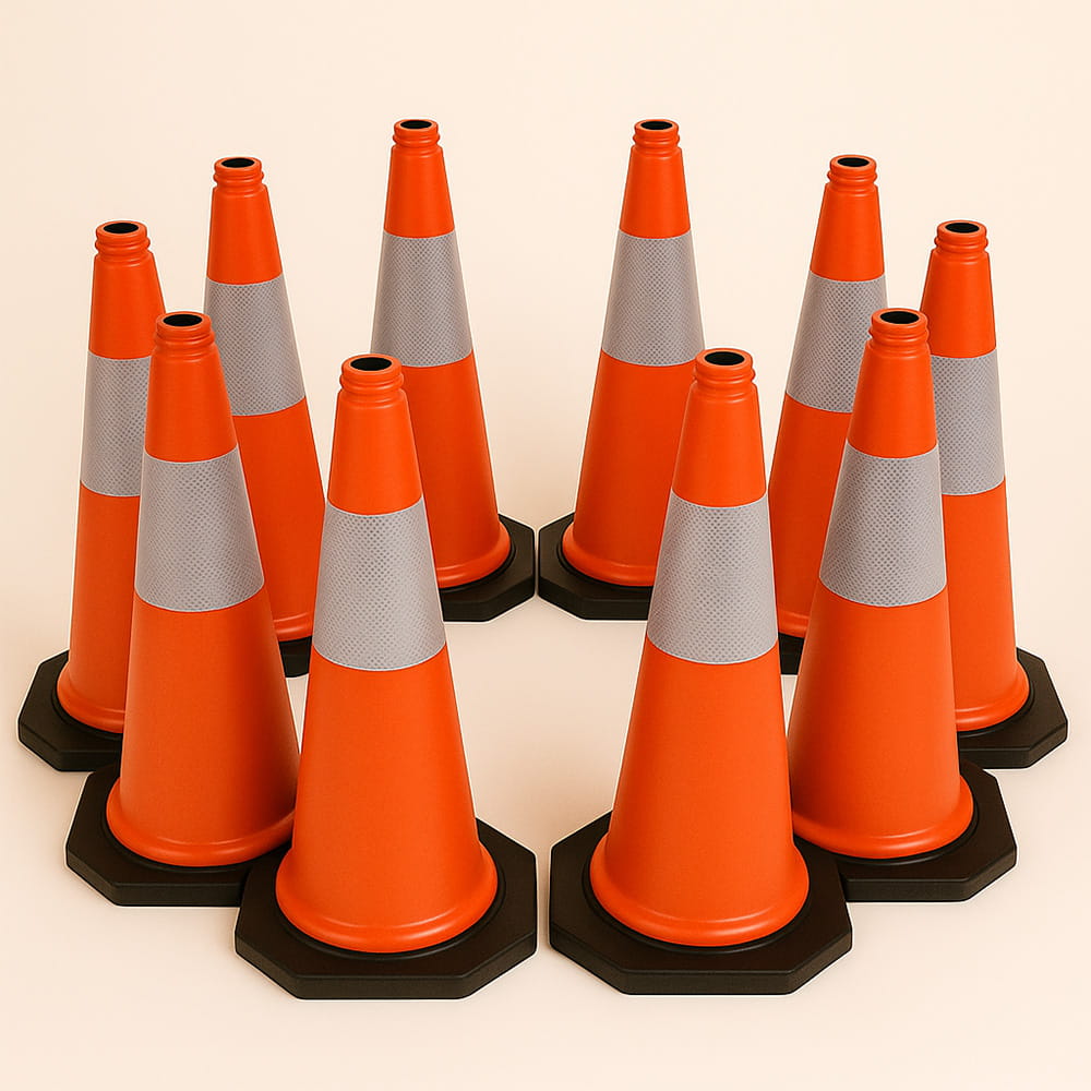 Zestaw 10 pachołków 75 cm – ostrzegawcze, wytrzymałe na warunki atmosferyczne, odblaskowe