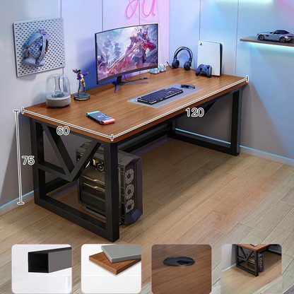 Nowoczesne loftowe biurko 120x60 cm – dla gracza, ciemny dąb, z półką