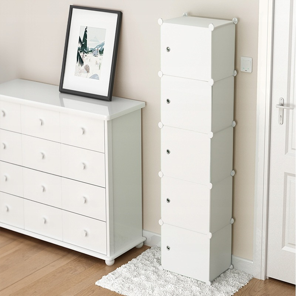 Nowoczesna szafka modułowa biała 185x39x37 cm – 5 półek, szybki montaż