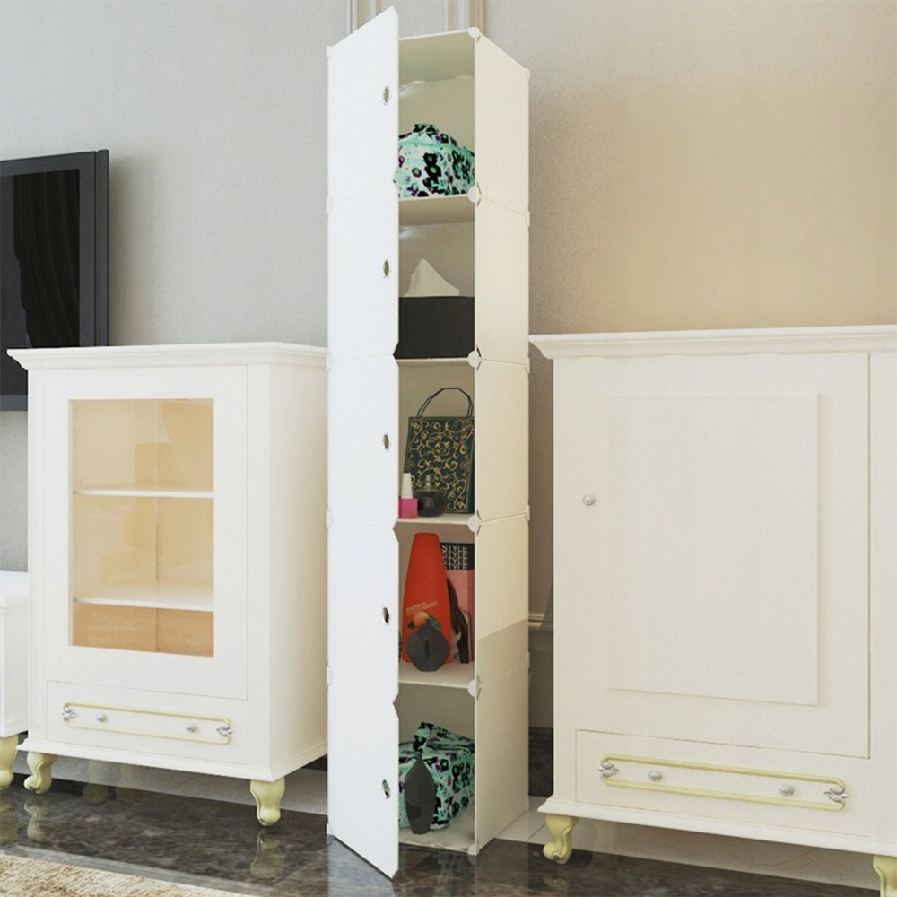 Nowoczesna szafka modułowa biała 185x39x37 cm – 5 półek, szybki montaż