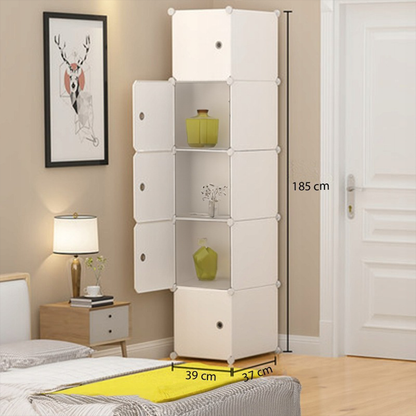 Nowoczesna szafka modułowa biała 185x39x37 cm – 5 półek, szybki montaż