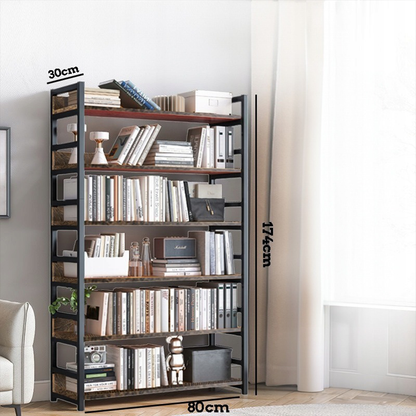 Biblioteczka industrialna rustykalna 174x80x30 cm – metal i drewno, 6 półek