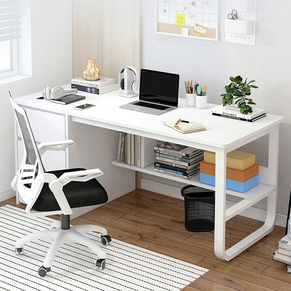 Białe biurko z półkami 100x50x73,5 cm – minimalistyczny i nowoczesny d ...