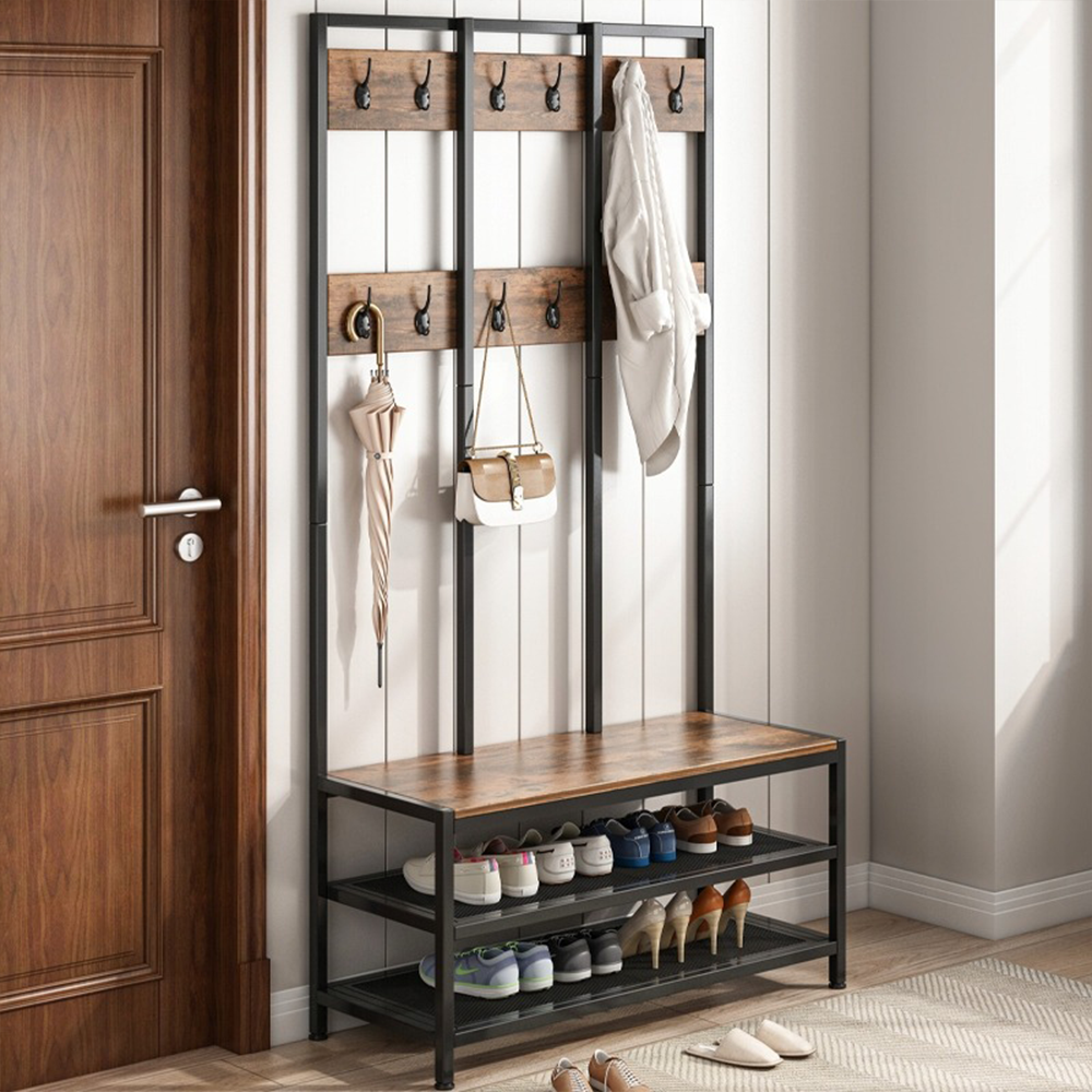 Loftowy stojak na ubrania z szafką na buty i siedziskiem 100×40×186 cm - nowoczesna szafa do przedpokoju