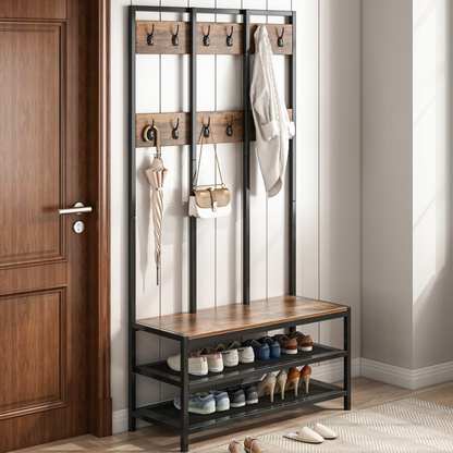 Loftowy stojak na ubrania z szafką na buty i siedziskiem 100×40×186 cm - nowoczesna szafa do przedpokoju