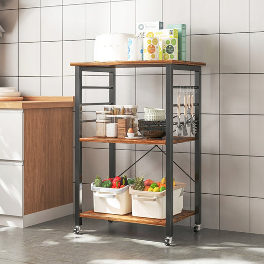 Mobilna szafka na kółkach 60×40×89 cm - wózek kuchenny loft rustykalny z 3 półkami