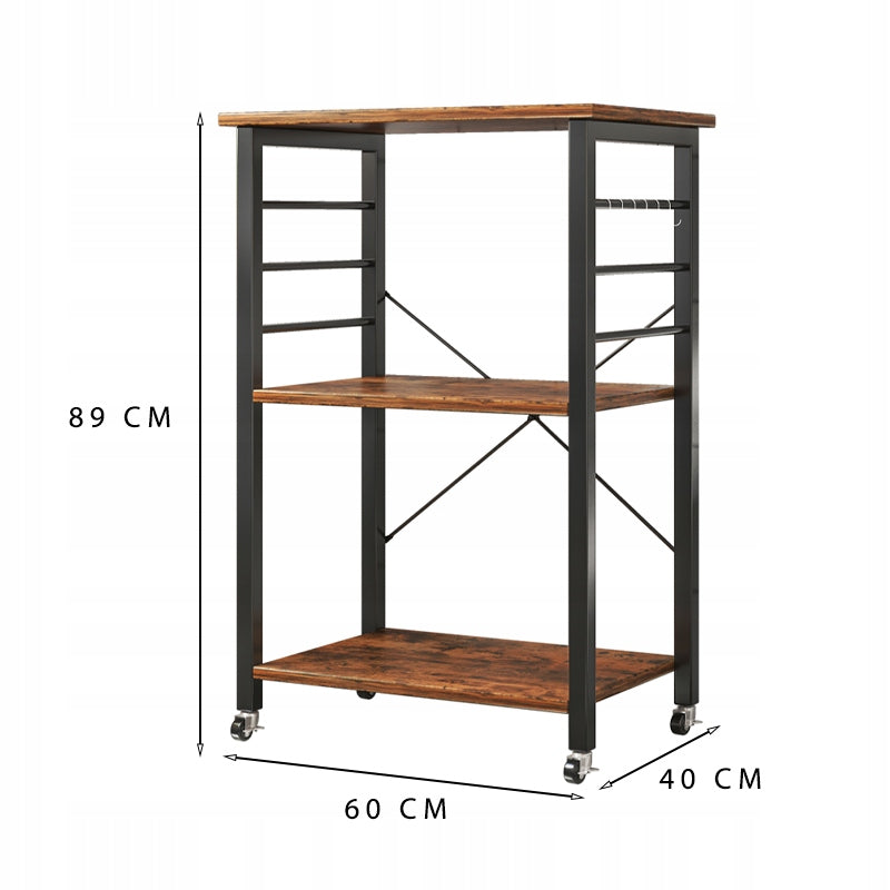 Mobilna szafka na kółkach 60×40×89 cm - wózek kuchenny loft rustykalny z 3 półkami