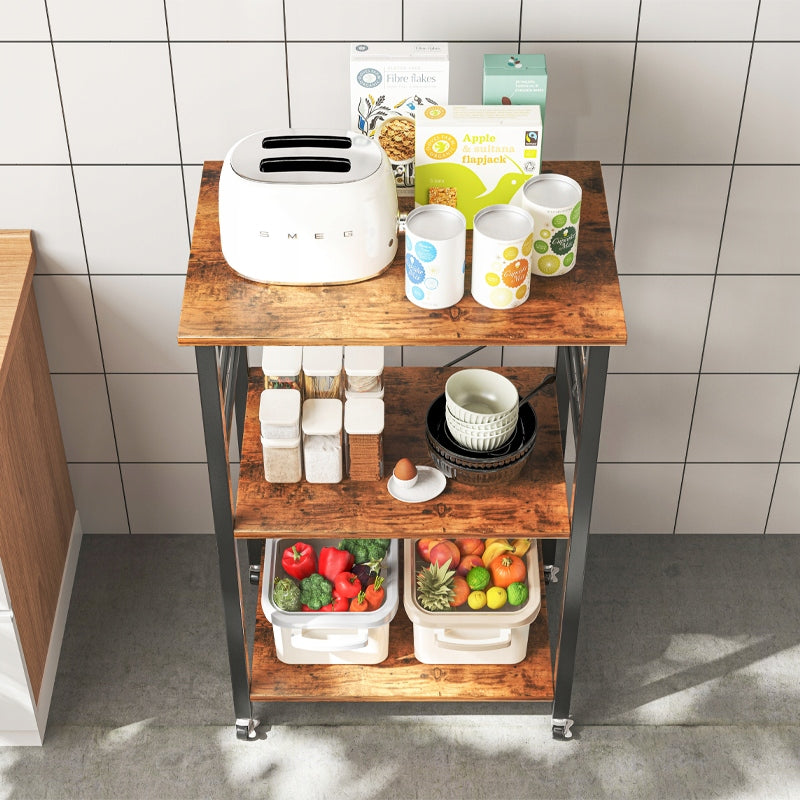 Mobilna szafka na kółkach 60×40×89 cm - wózek kuchenny loft rustykalny z 3 półkami