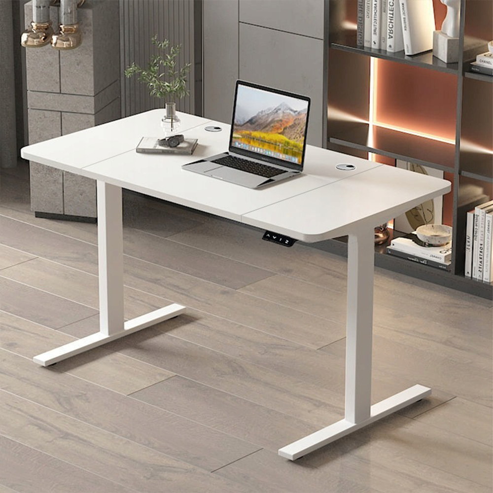 Ergonomiczne białe biurko elektryczne 120 cm – regulowana wysokość 72–118 cm, sit-stand