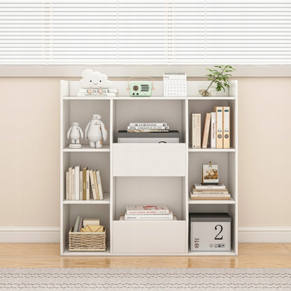 Nowoczesny regał z białej płyty MDF 106x104x30 cm – otwarte półki, minimalistyczny design