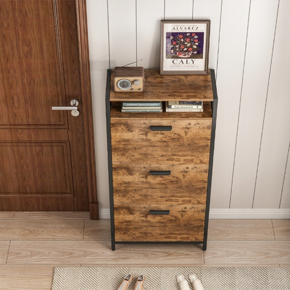 Szafka na buty loft 60×30×130 cm - rustykalny brąz, 3 półki, styl vintage industrialny