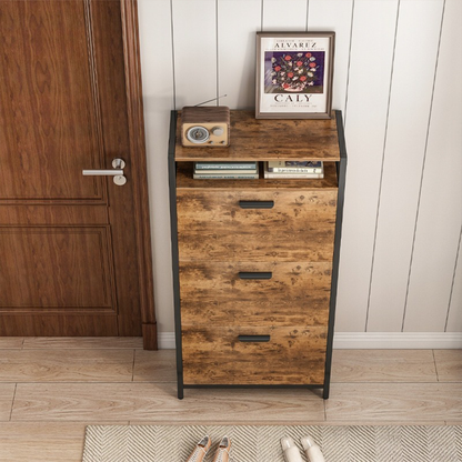 Szafka na buty loft 60×30×130 cm - rustykalny brąz, 3 półki, styl vintage industrialny