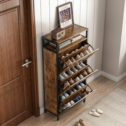 Szafka na buty loft 60×30×130 cm - rustykalny brąz, 3 półki, styl vintage industrialny