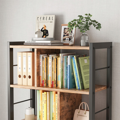 Industrialna biblioteka 154,5 cm – loft, brązowa rustykalna, drabinka, metalowa rama
