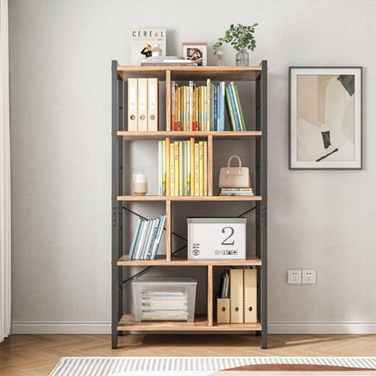 Industrialna biblioteka 154,5 cm – loft, brązowa rustykalna, drabinka, metalowa rama