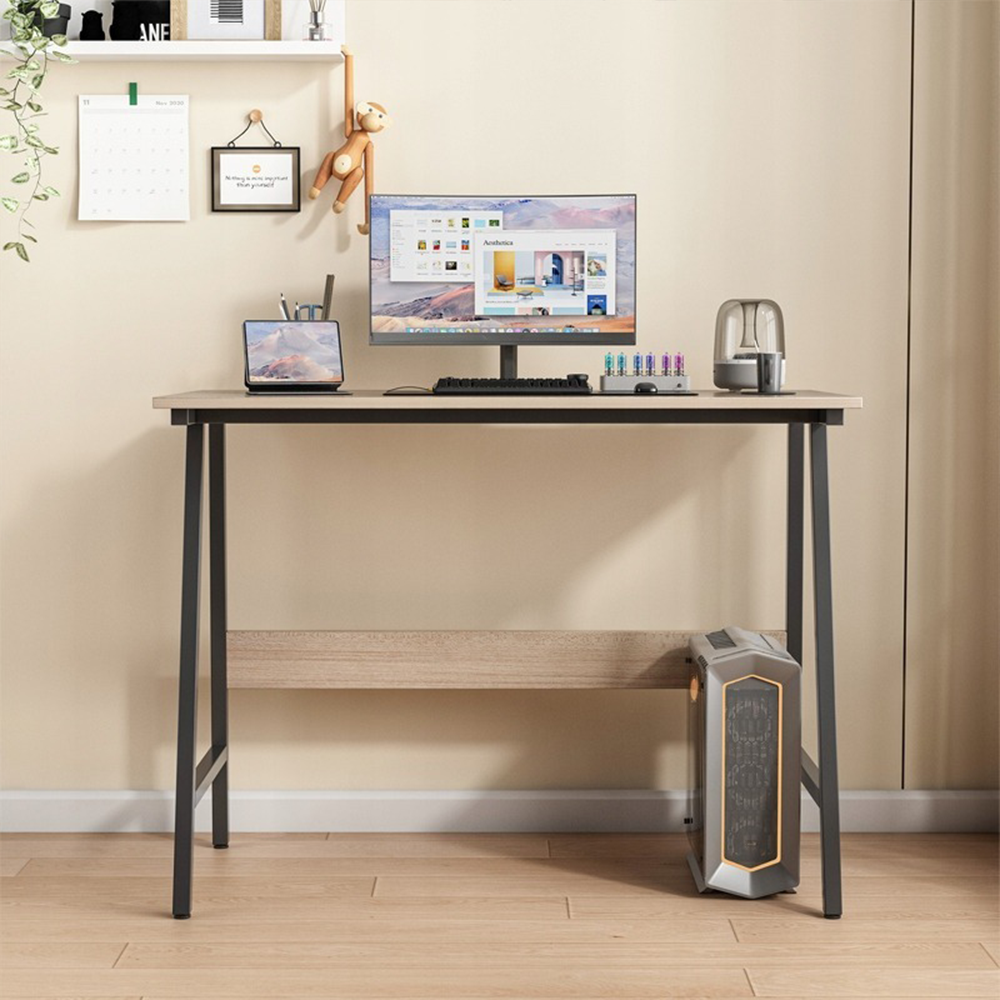 Biurko z jasnego dębu 100x50 cm – metalowa rama, styl industrialny, kompaktowe