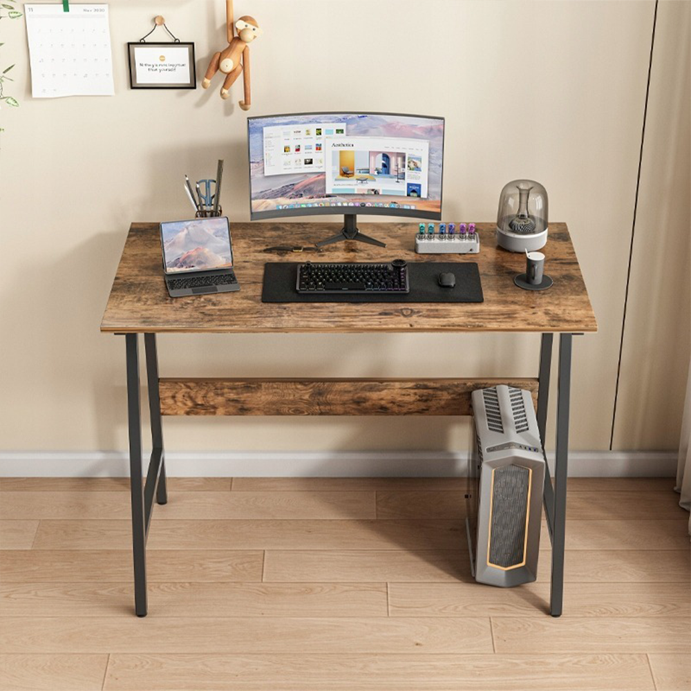 Biurko loft industrialne 100x50 cm – blat rustykalny, czarna metalowa rama