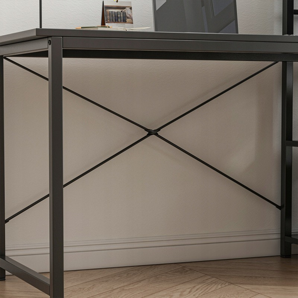 Loftowe biurko komputerowe czarne 119,5 cm - nowoczesne, z regałem/półkami, styl industrialny