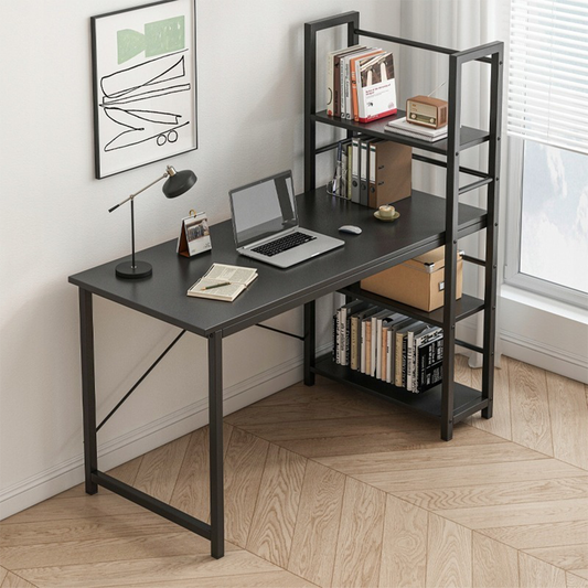 Loftowe biurko komputerowe czarne 119,5 cm - nowoczesne, z regałem/półkami, styl industrialny