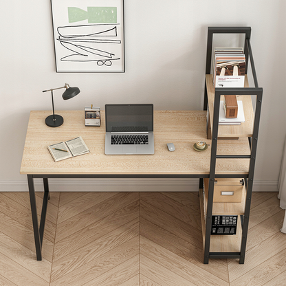 Studenckie biurko z regałem 120 cm - nowoczesne, jasno brązowe, MDF + metal