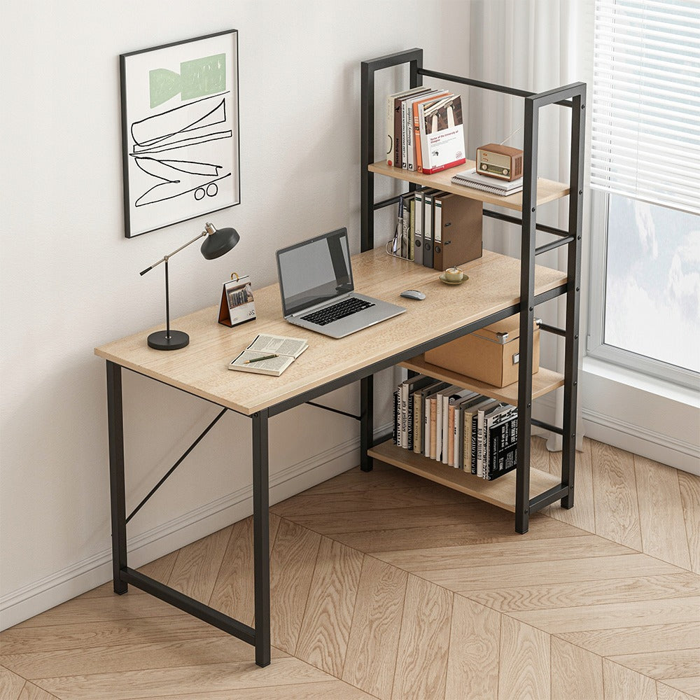 Studenckie biurko z regałem 120 cm - nowoczesne, jasno brązowe, MDF + metal