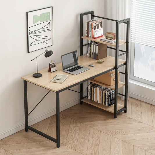 Studenckie biurko z regałem 120 cm - nowoczesne, jasno brązowe, MDF + metal