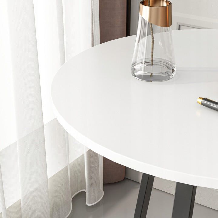 Okrągły stolik kawowy loft 80 cm – biały stolik industrialny o stabilnej metalowej konstrukcji