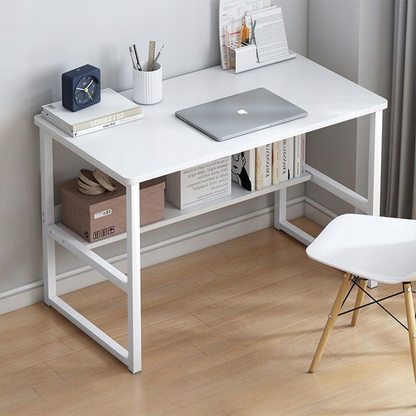 Białe biurko komputerowe loft 100 cm – z półką, nowoczesne do domu i biura