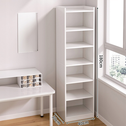 Minimalistyczny regał biały 180x40x30 cm – szafka z 7 półkami na książki