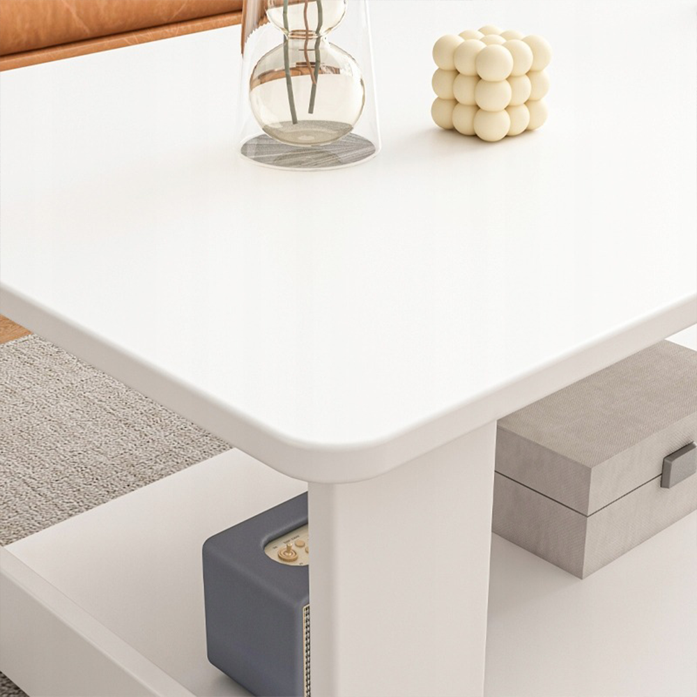 Biały stolik kawowy 100x50x42 cm – z półką, nowoczesny i funkcjonalny design