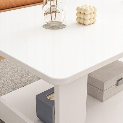 Biały stolik kawowy 100x50x42 cm – z półką, nowoczesny i funkcjonalny design