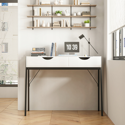 Białe biurko nowoczesne 80x40x90 cm – matowe, z szufladami, czarne metalowe nogi