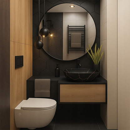 Czarna umywalka nablatowa 46,5×33 cm - matowy marmur ze złotymi żyłkami, owalny kształt