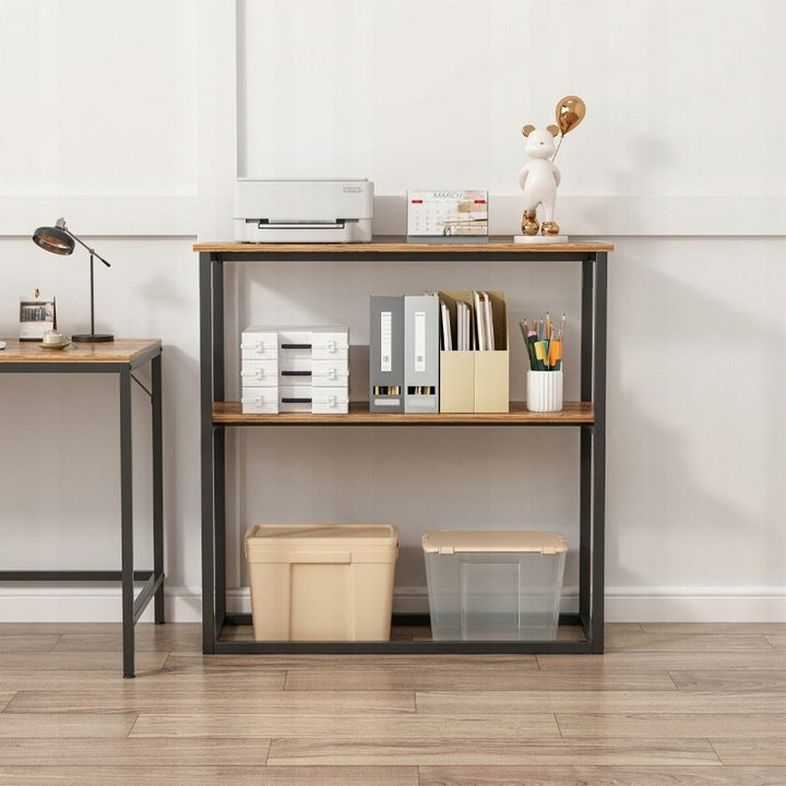 Regał industrialny loft 90 × 90 × 33,5 cm - drewniany, 2 półki, rustykalny brązowy