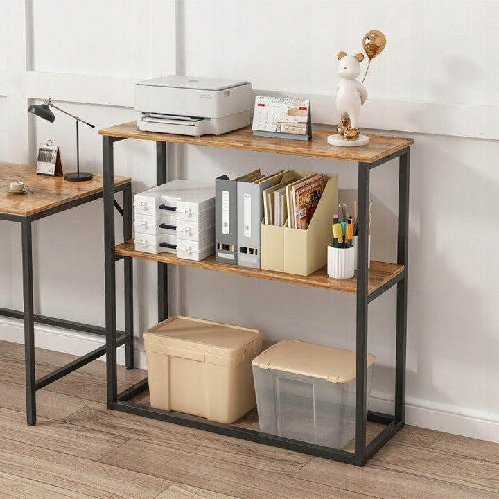 Regał industrialny loft 90 × 90 × 33,5 cm - drewniany, 2 półki, rustykalny brązowy