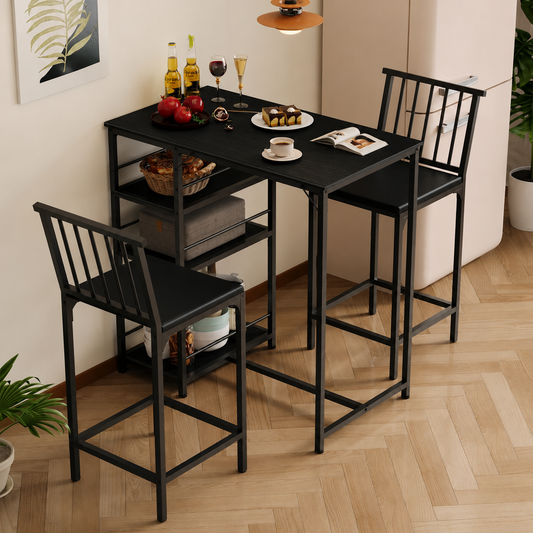 Zestaw Barowy Stół i 2 Krzesła – Czarny Loft – Komplet do Kuchni
