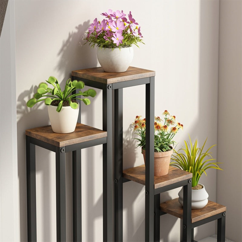 Rustykalny stojak na rośliny 4 półki – regał na doniczki do domu i ogrodu