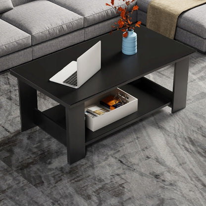 Stolik kawowy w stylu loft, drewniany - ława z półką - 100cm