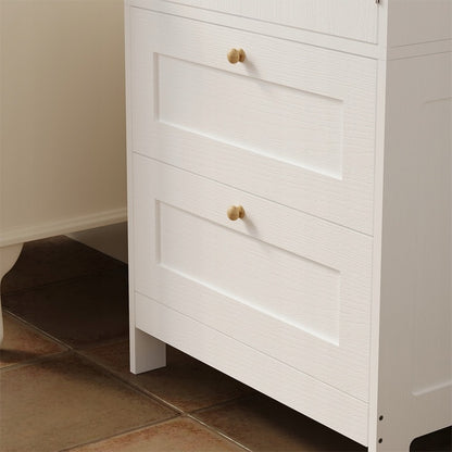 Regał łazienkowy / szafka wolnostojąca – biała – 120 cm – 2 szuflady + drzwiczki – styl loft