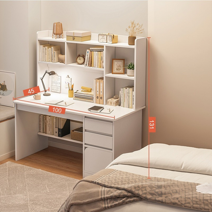 Białe biurko młodzieżowe 100x45x131 cm – wbudowana półka, nowoczesny kącik do nauki i pracy