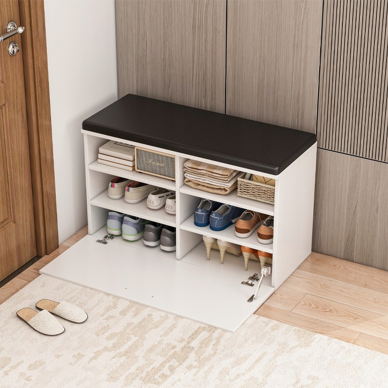 Biała szafka na buty z siedziskiem i schowkiem – elegancka i funkcjonalna