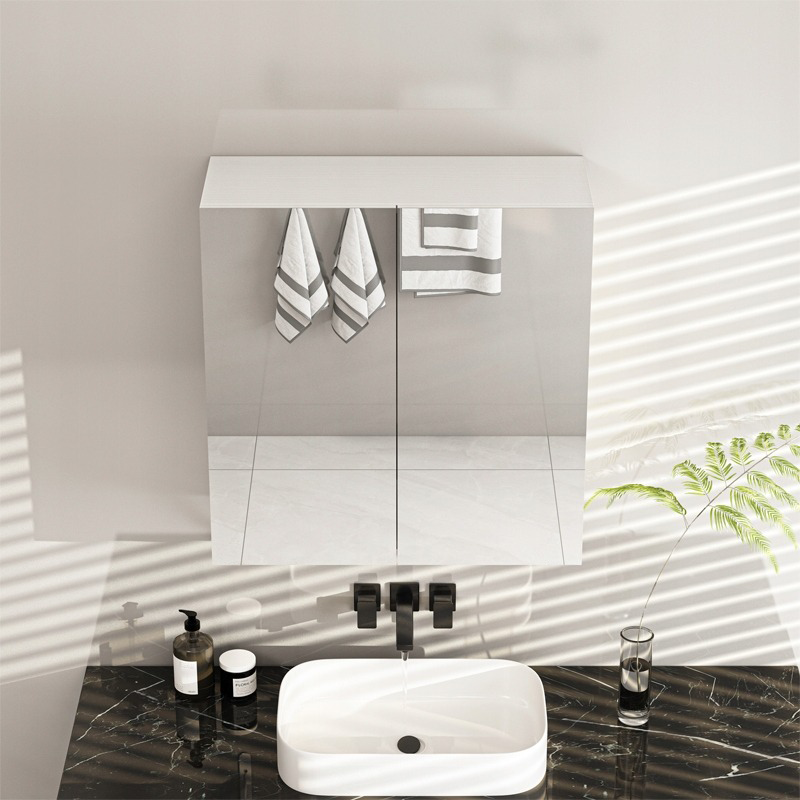 Szafka łazienkowa 60x60x22 cm z lustrem – biała, 2 drzwi, nowoczesny design