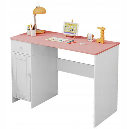 Biurko białe z szufladą szafką dla dziewczyny z różowym blatem loft 110 cm