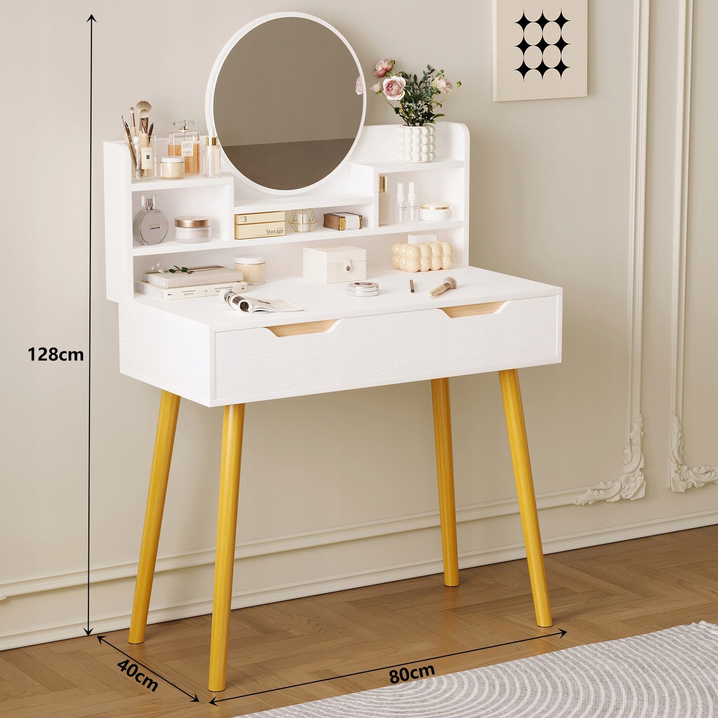 Toaletka kosmetyczna z lustrem biała, 80 cm