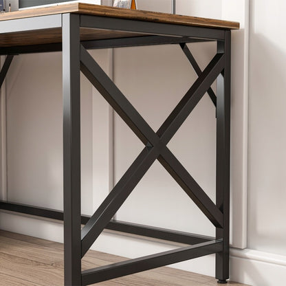 Biurko komputerowe industrialne stolik rustykalny brąz metalowa rama loft