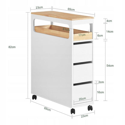 Szafka na kółkach z 3 szufladami, biała, 65x82x23 cm