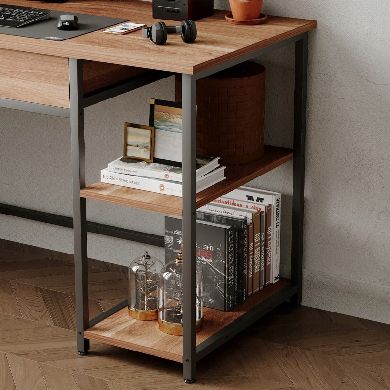 Biurko komputerowe loft industrialne jasny brąz z szufladą półkami 120cm